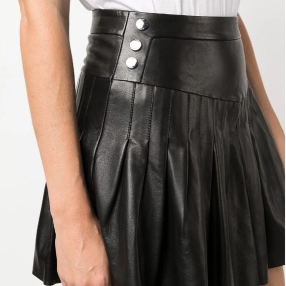 MAJE Junia Pleated Leather Skirt